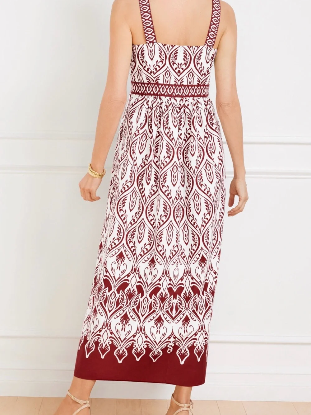 Talbots White and Burgundy Printed Maxi Dress Size 8 - Picture 2 of 12